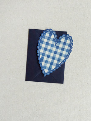 Blue Gingham Heart Mini Card