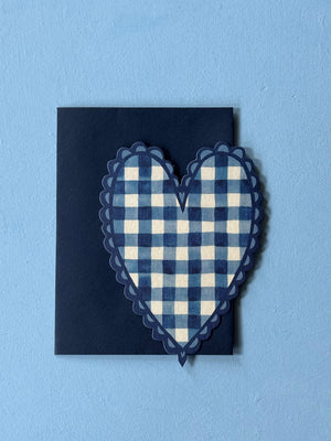 Blue Gingham Heart Mini Card