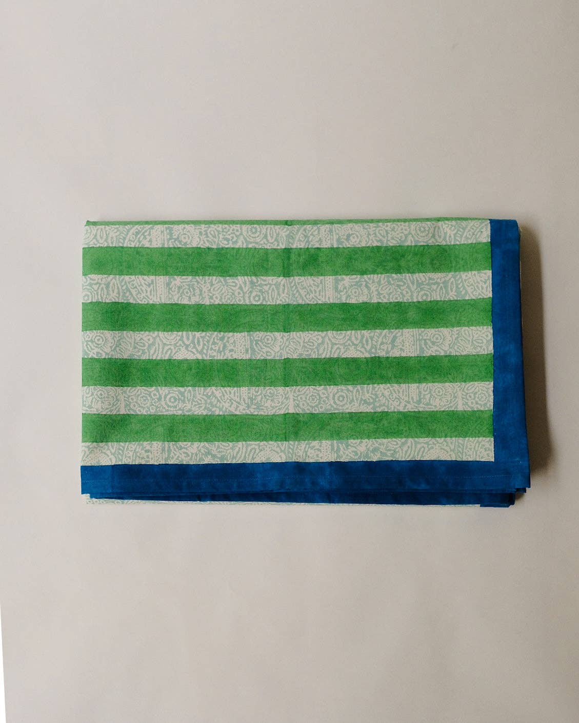 Green & Blue Stripe Block-Printed Table Cloth