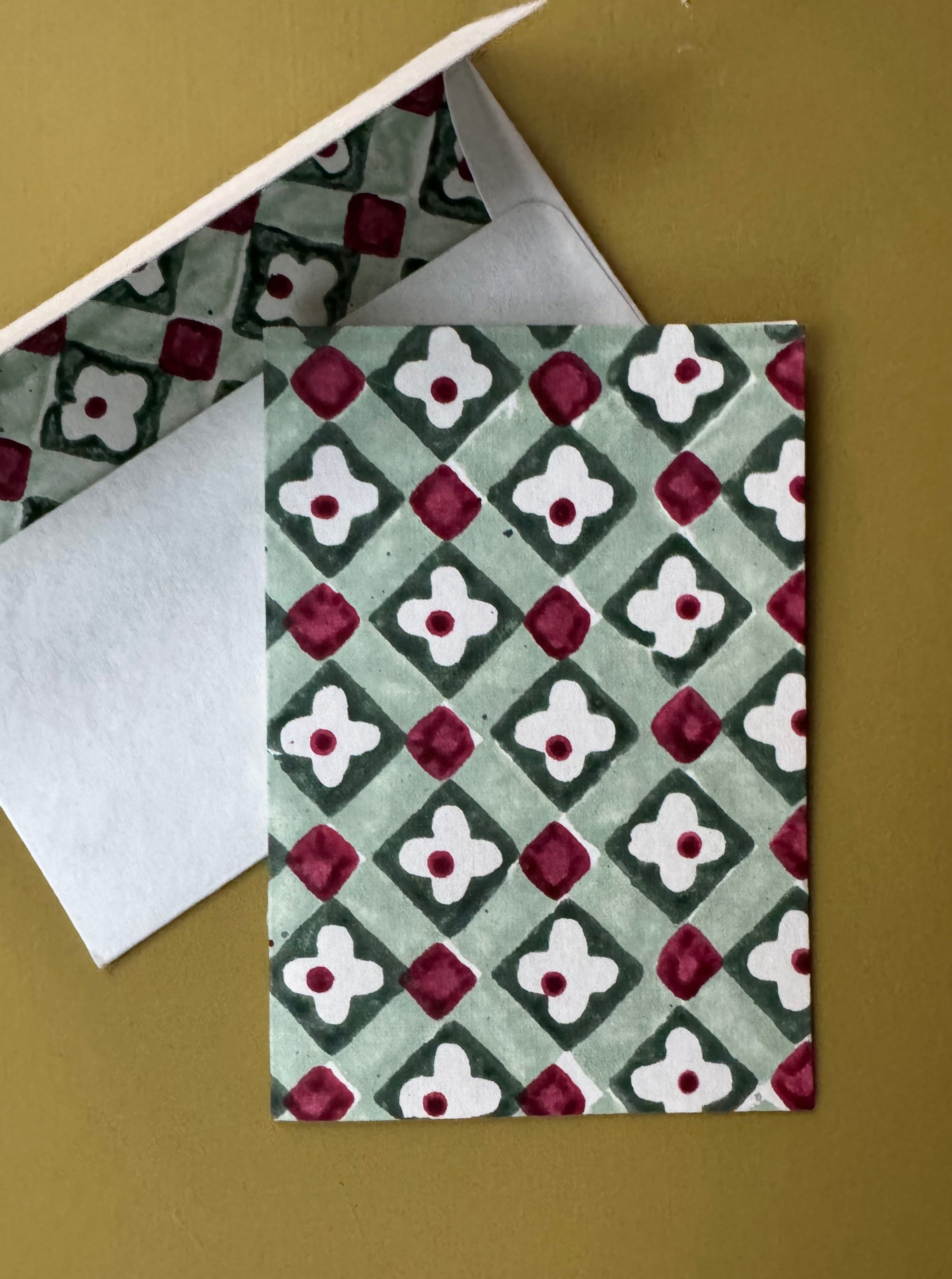 Sage Floral Checks Card
