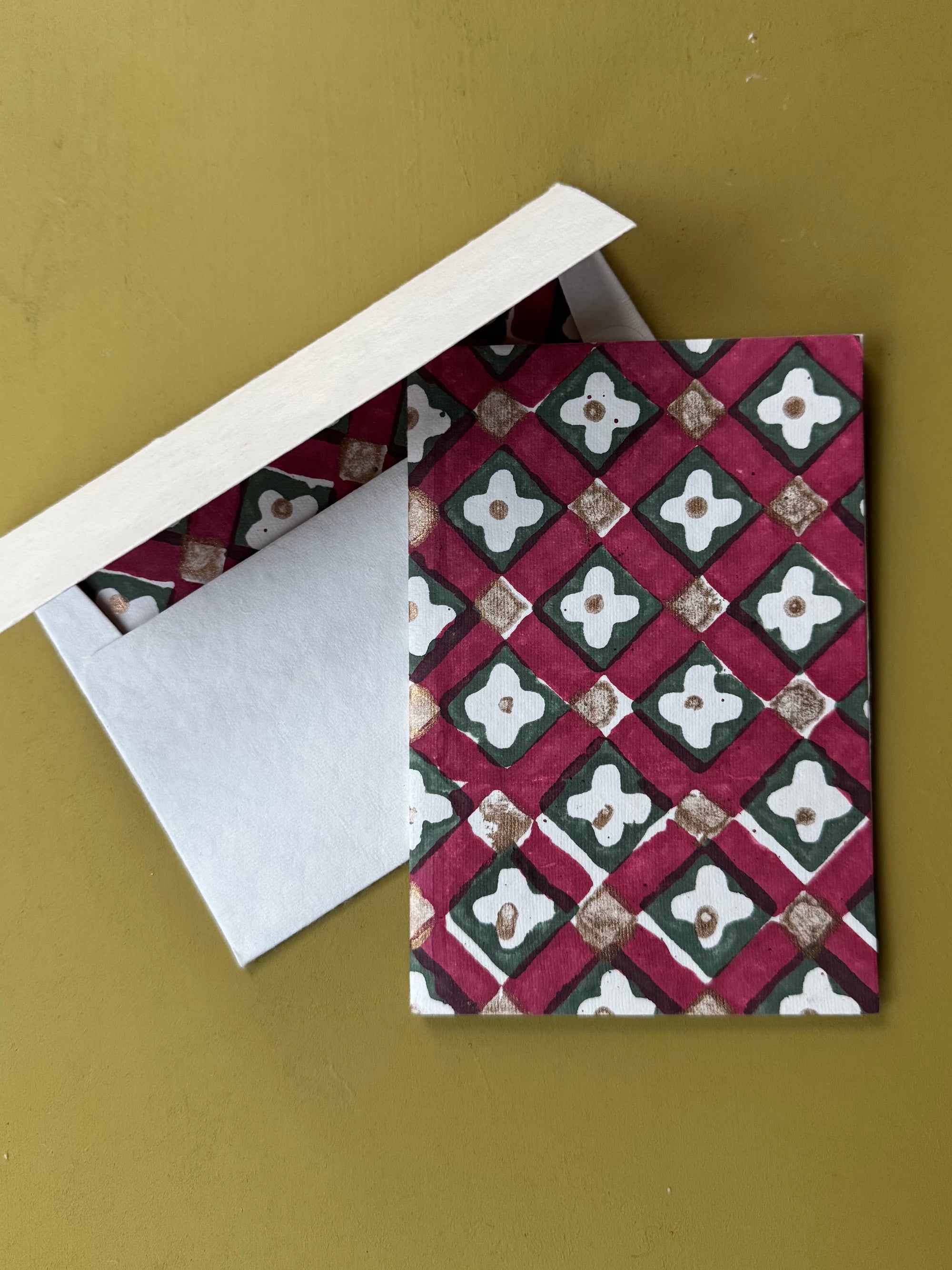 Scarlet Floral Checks Card