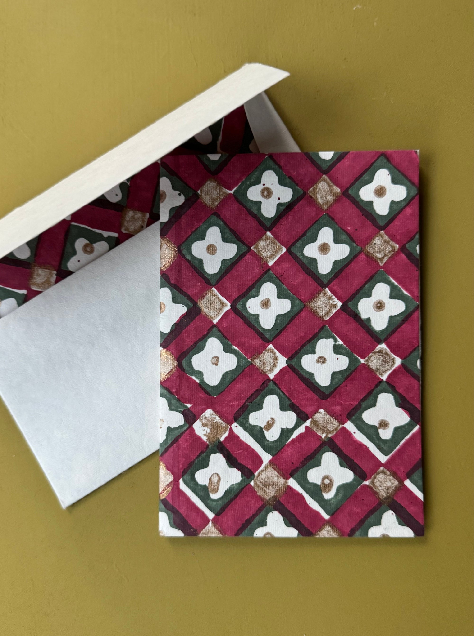 Scarlet Floral Checks Card