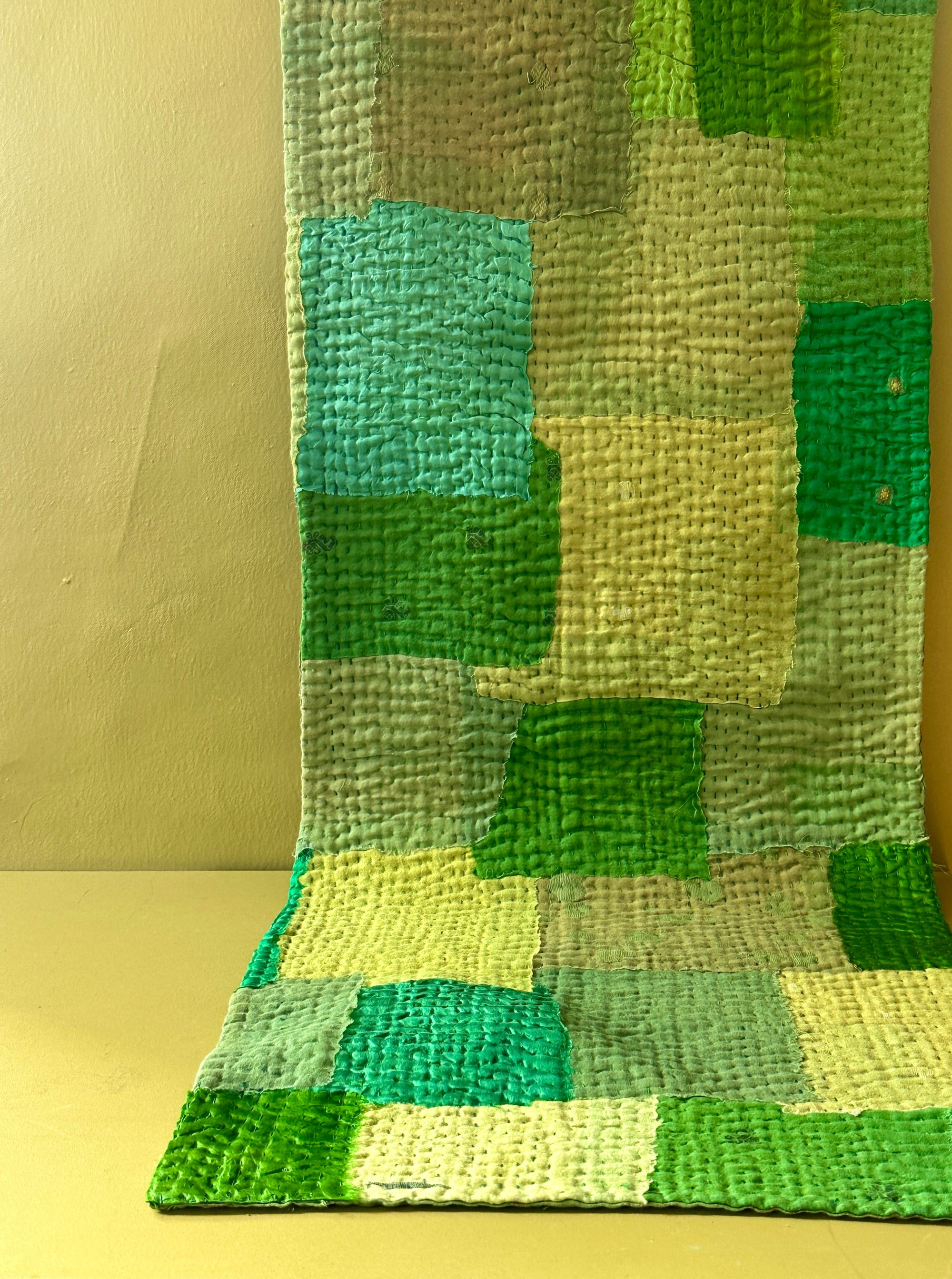 Mosaic Kantha Table Runner, Lime Green