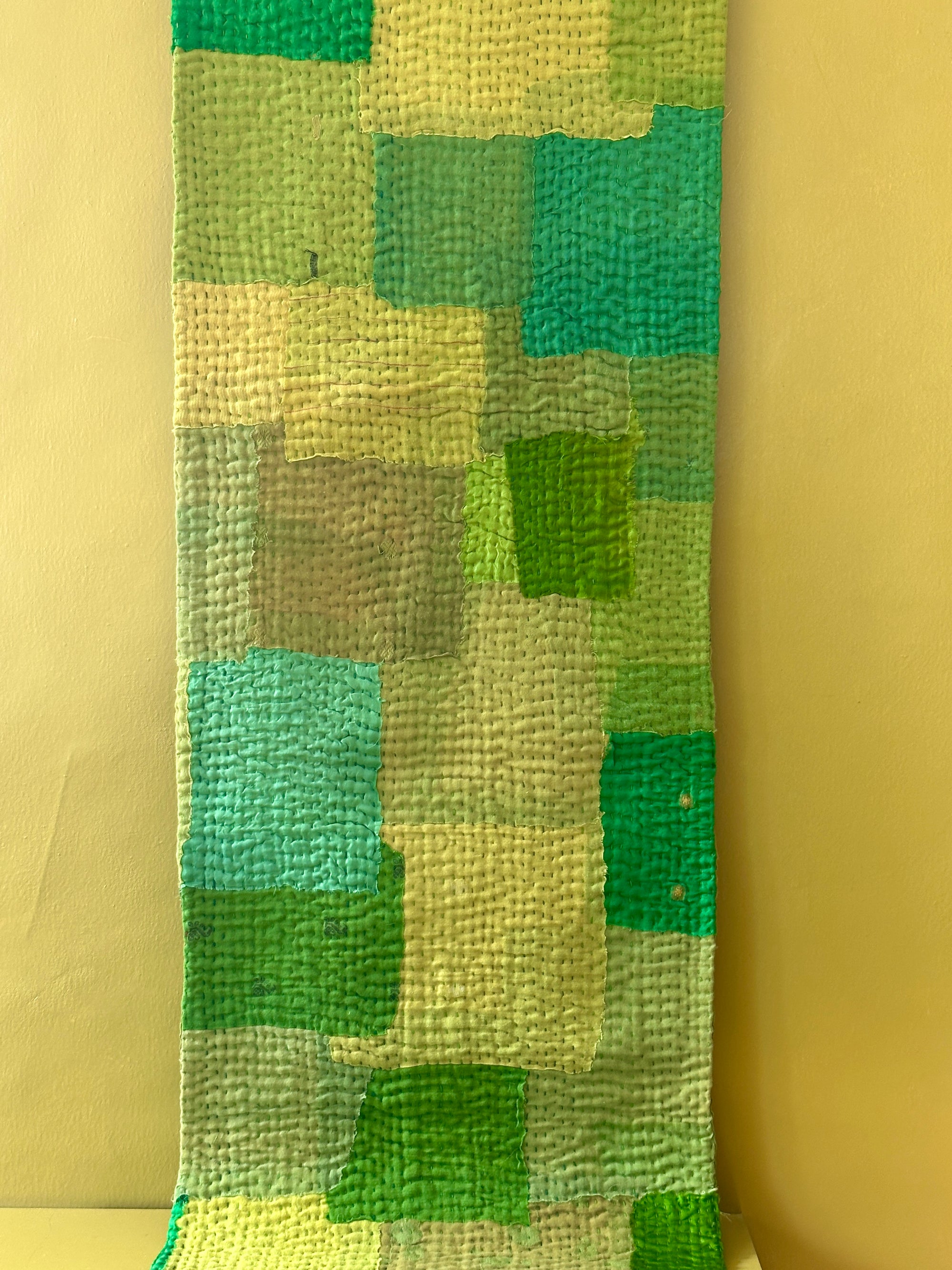 Mosaic Kantha Table Runner, Lime Green