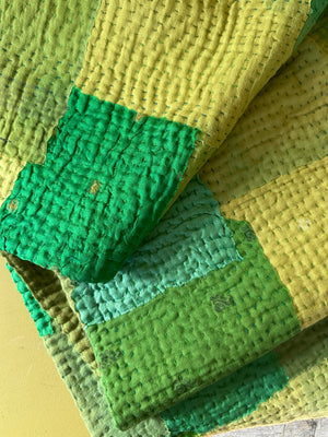 Mosaic Kantha Table Runner, Lime Green