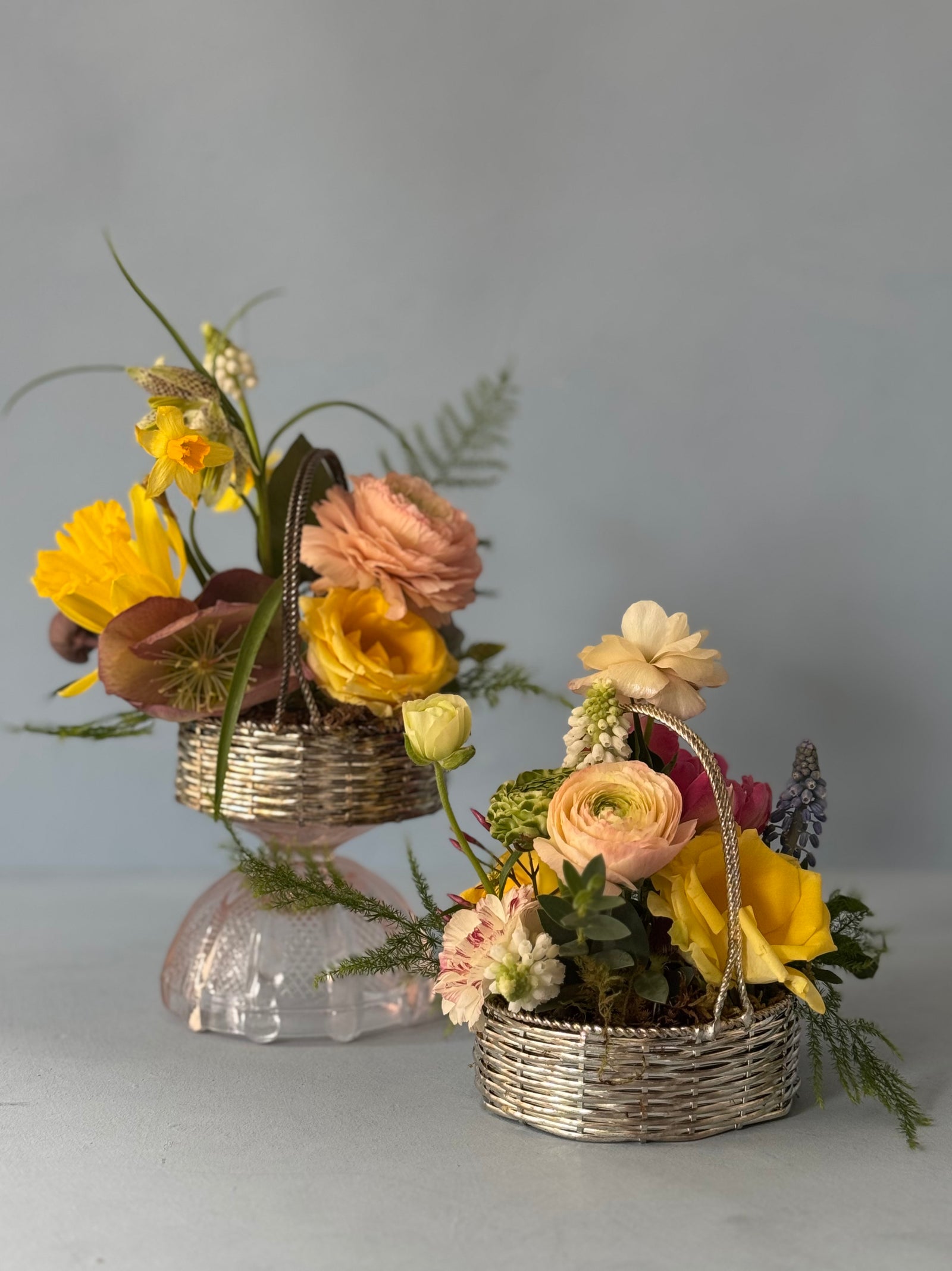 Mini Silver Basket Floral Arrangement