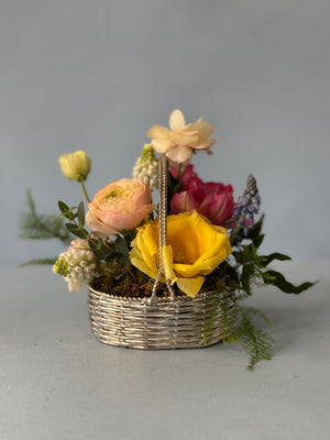 Mini Silver Basket Floral Arrangement