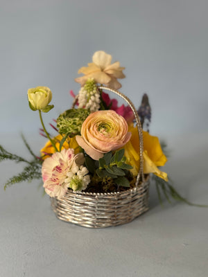 Mini Silver Basket Floral Arrangement