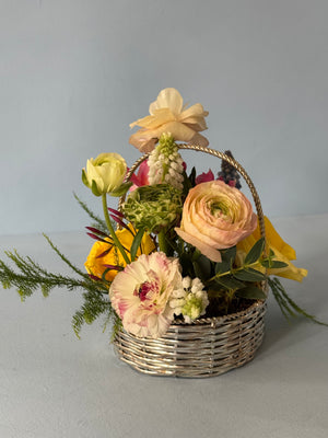 Mini Silver Basket Floral Arrangement