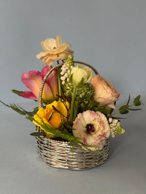 Mini Silver Basket Floral Arrangement