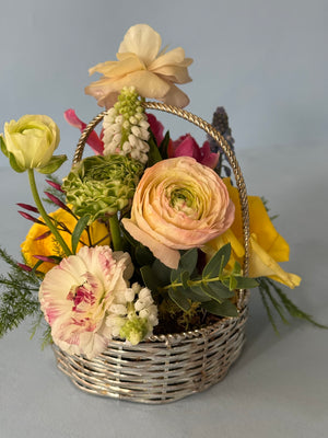 Mini Silver Basket Floral Arrangement