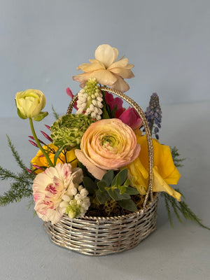 Mini Silver Basket Floral Arrangement