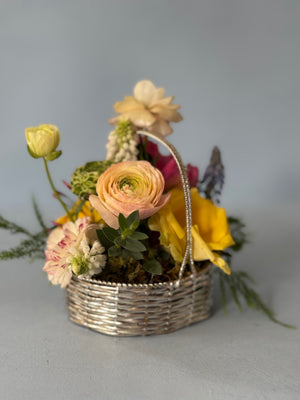 Mini Silver Basket Floral Arrangement
