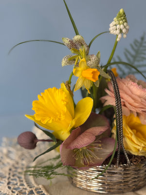 Mini Silver Basket Floral Arrangement
