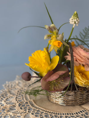 Mini Silver Basket Floral Arrangement