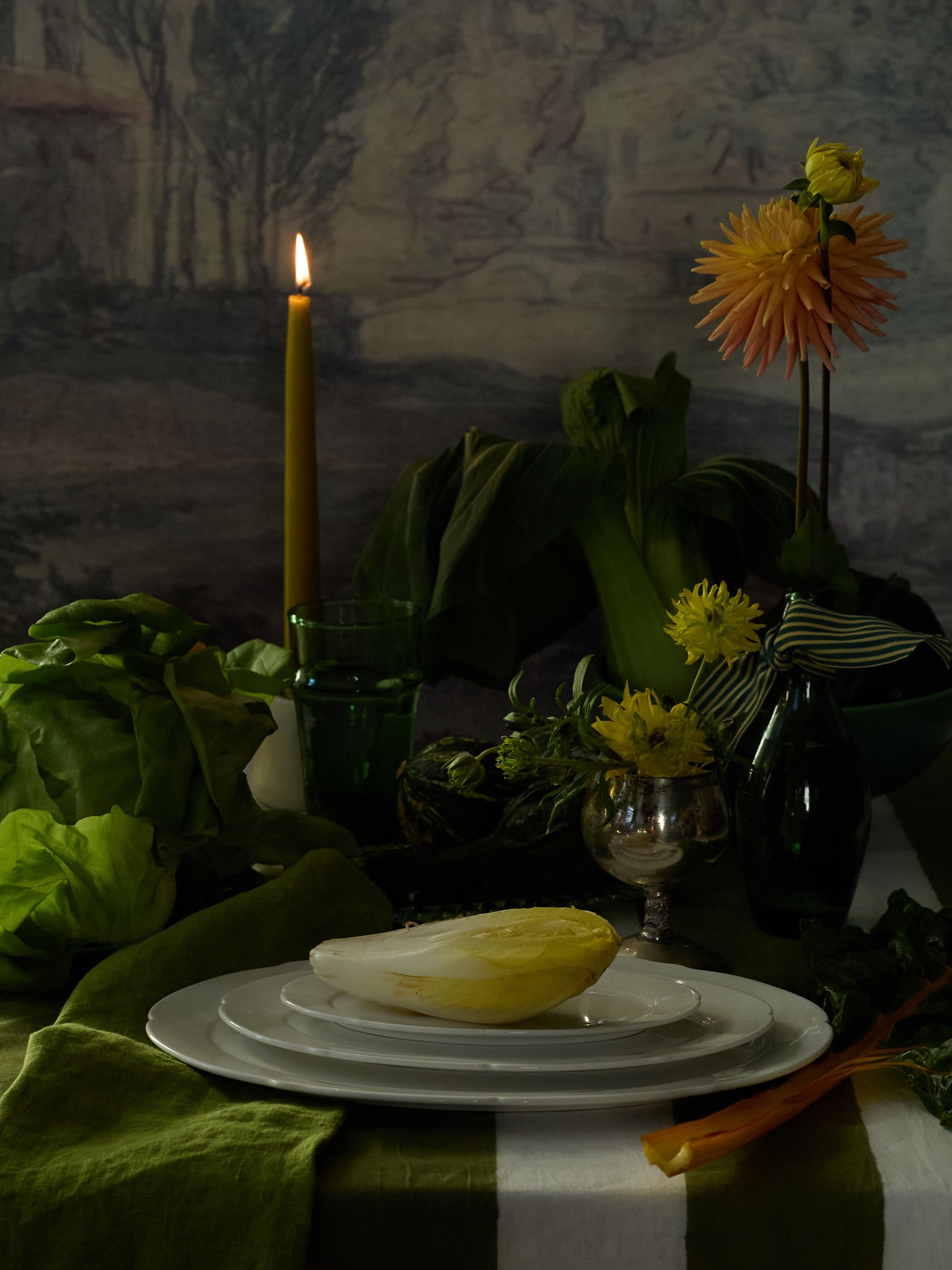 Striped French Tablecloth, Green