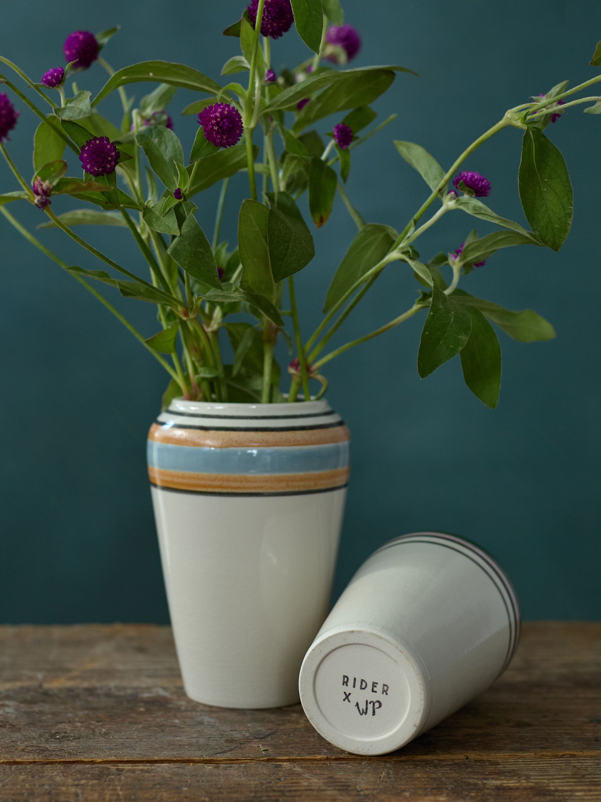 Striped Orange Anniversary Vase, Rider Ceramics