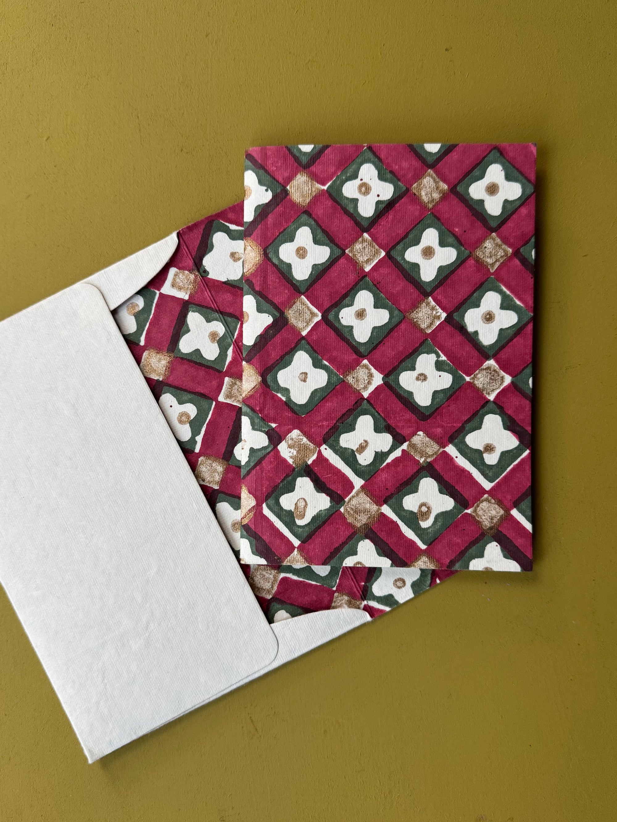 Scarlet Floral Checks Card
