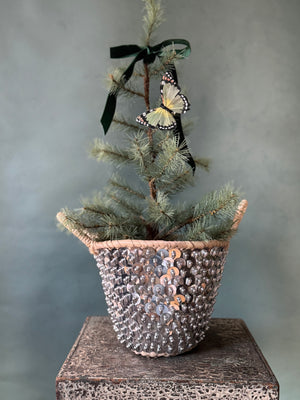 Silver Sequin Moroccan Straw Bag