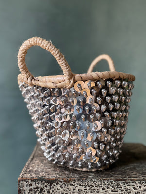 Silver Sequin Moroccan Straw Bag