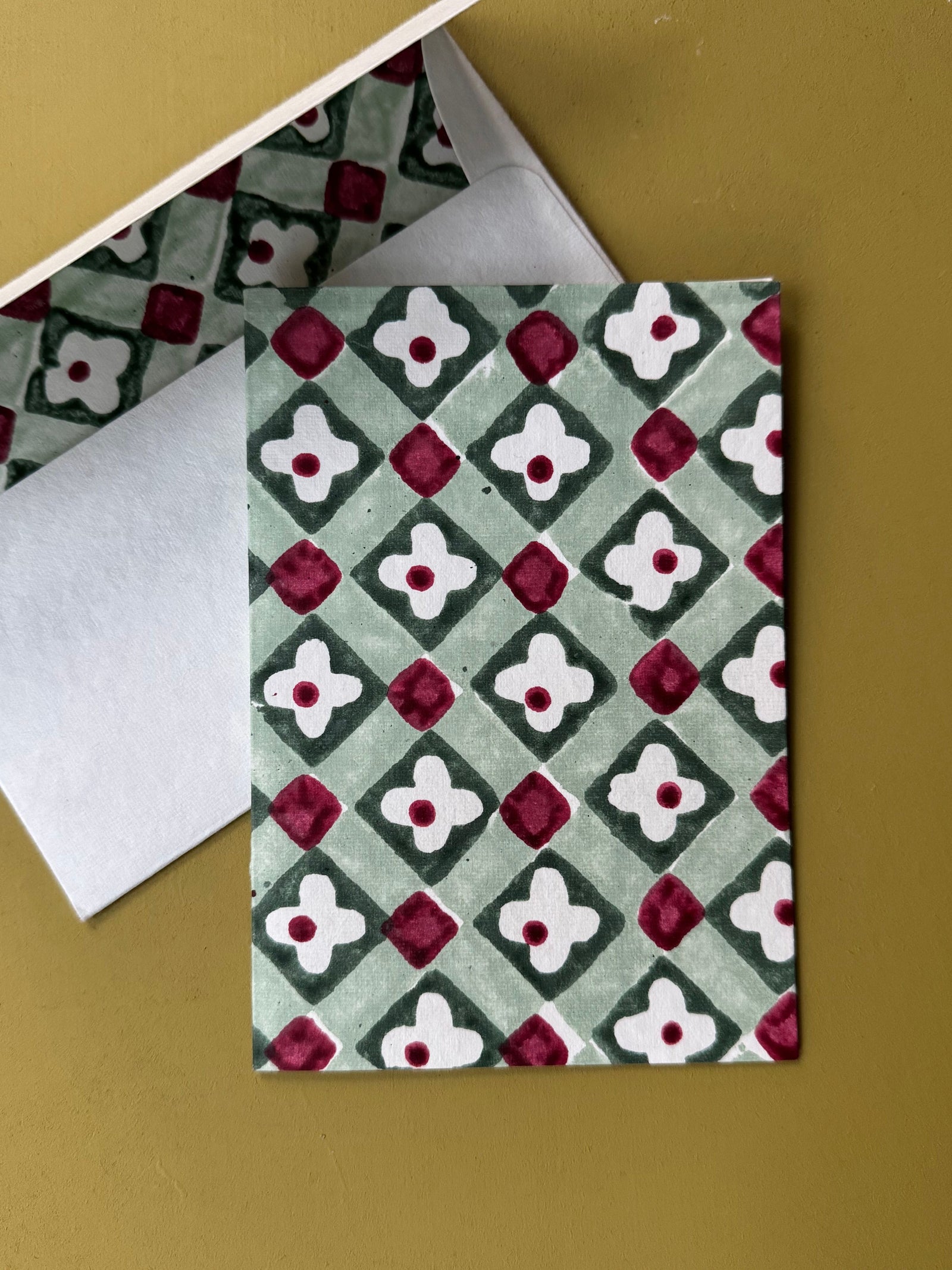 Sage Floral Checks Card