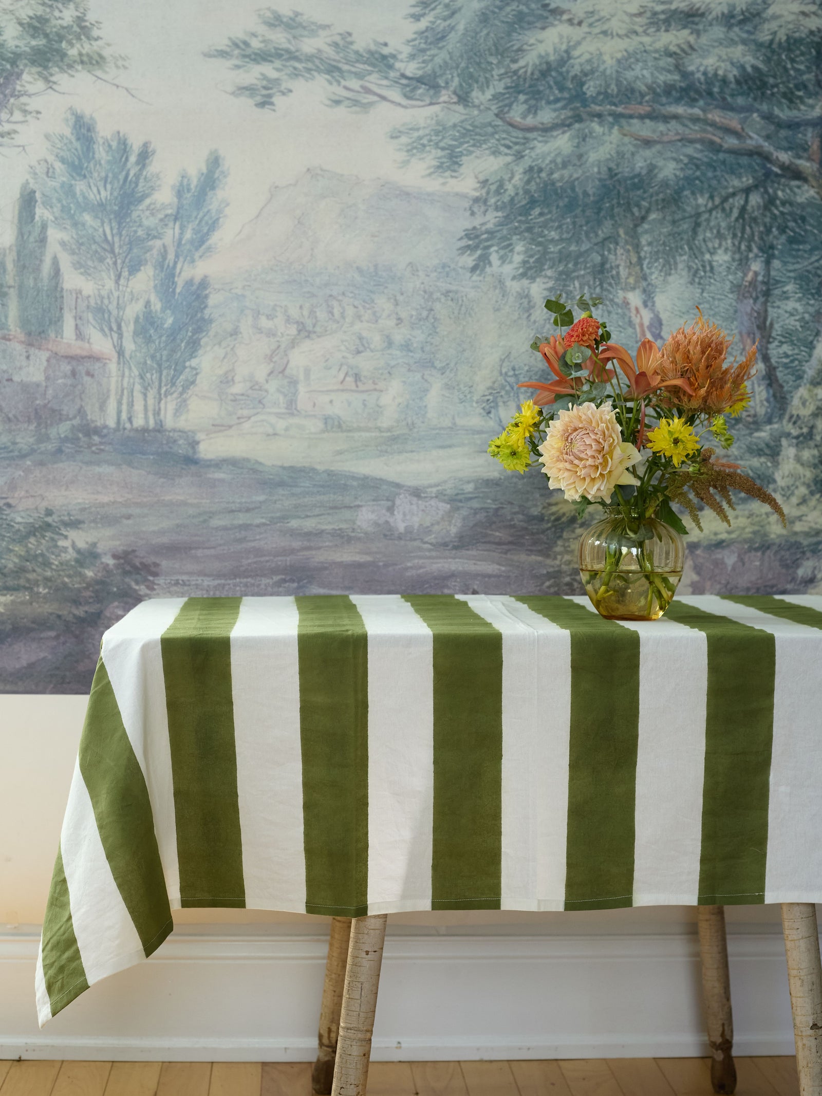 Striped French Tablecloth, Green
