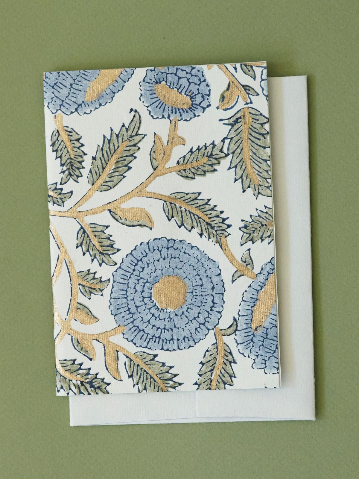 Bluestone Marigold Glitz Block Printed Card