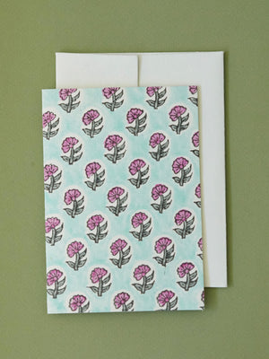 Daisy Teal Block Printed Card