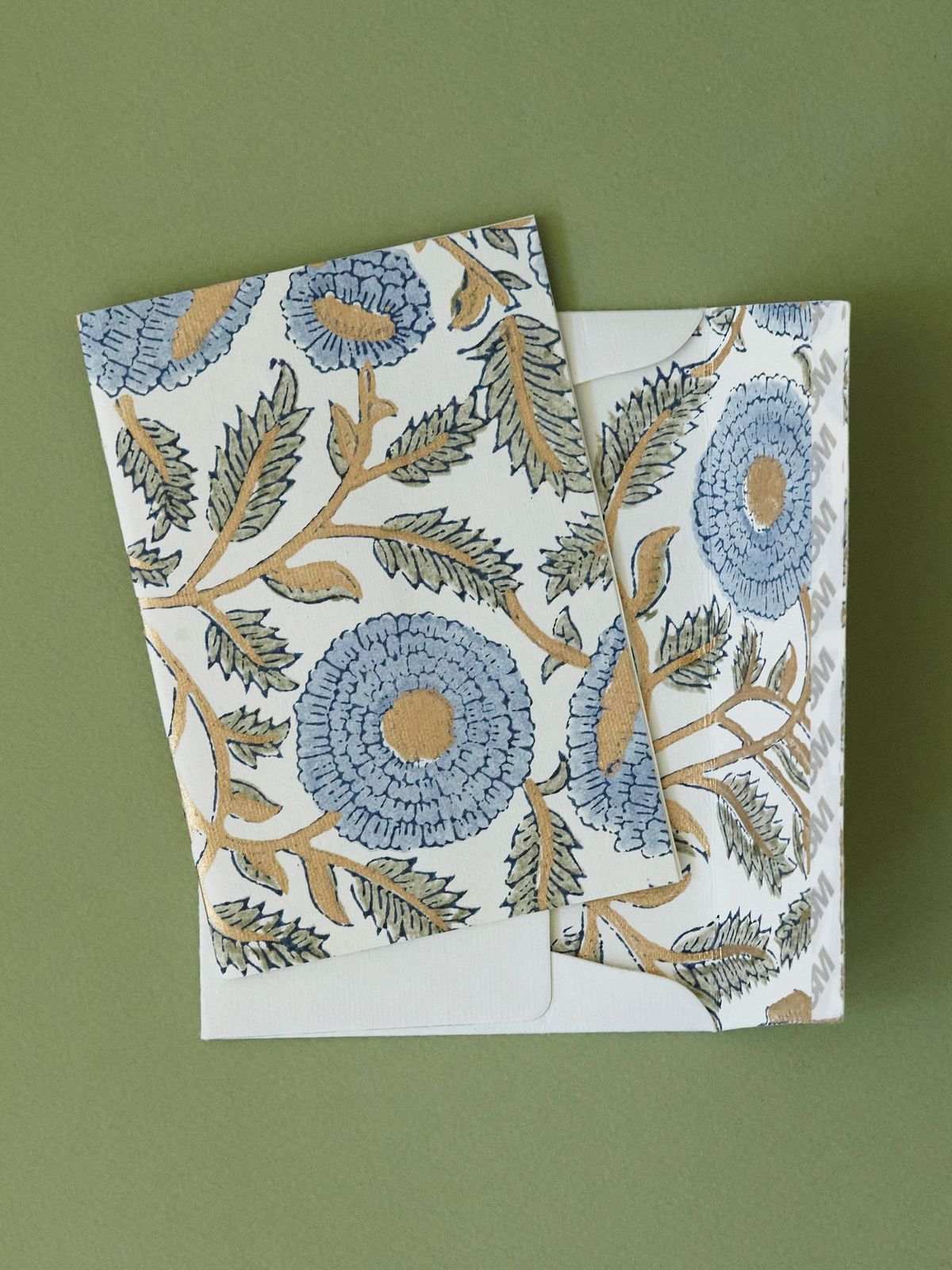 Bluestone Marigold Glitz Block Printed Card