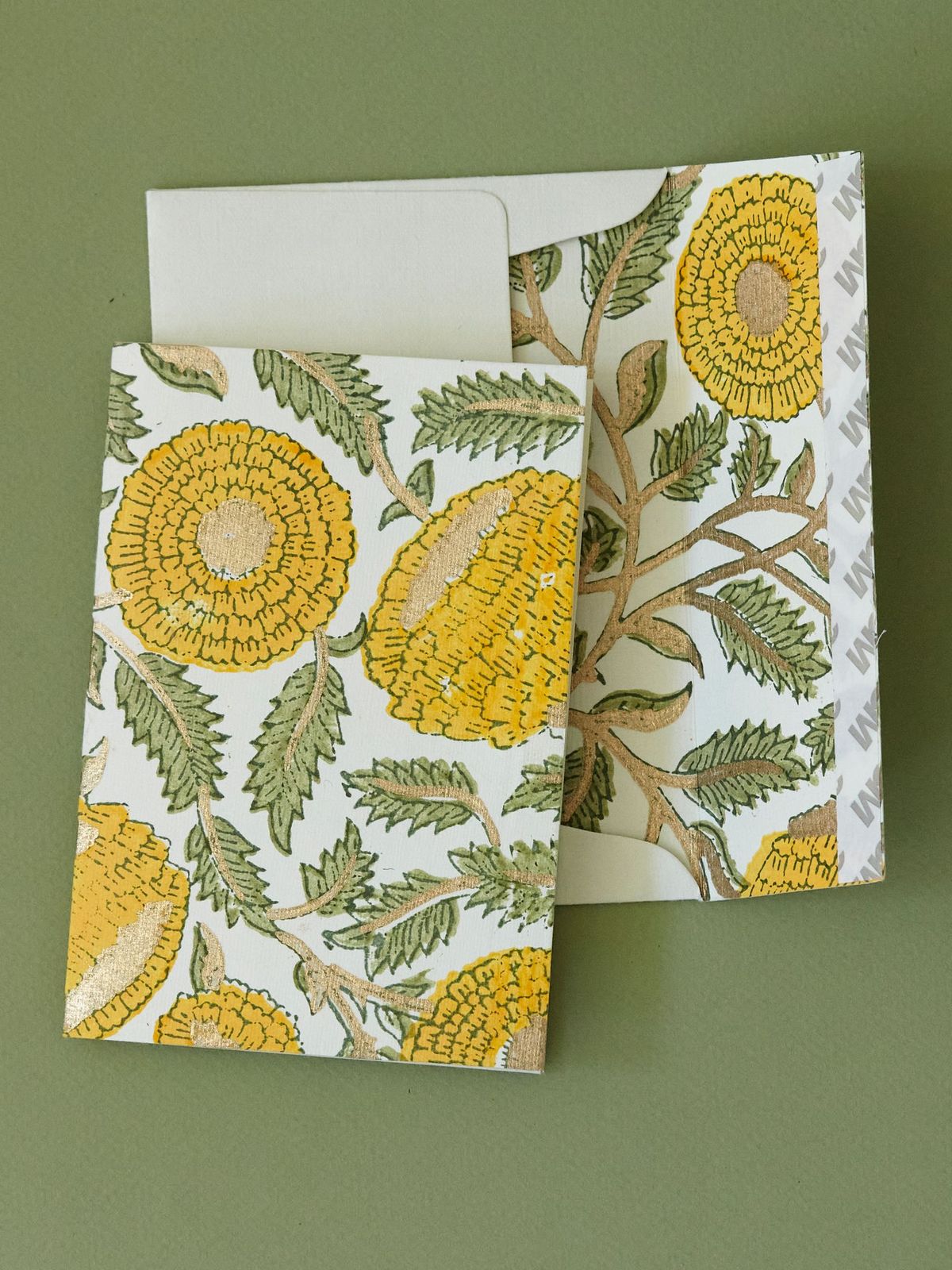 Sunshine Marigold Glitz Block Printed Card